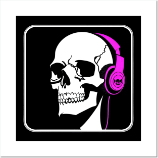 Skull With Headphones, Pink, Violet| Listening Music Posters and Art